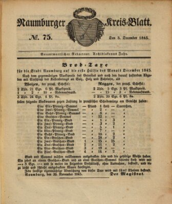 Naumburger Kreisblatt für Stadt und Kreis Naumburg Mittwoch 3. Dezember 1845