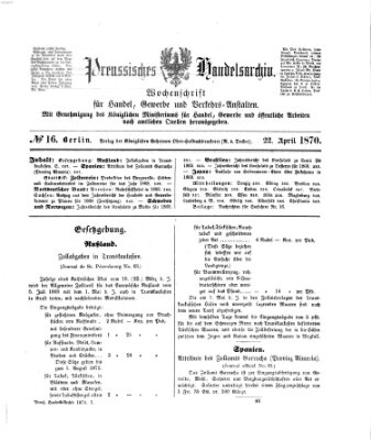 Preußisches Handels-Archiv Freitag 22. April 1870