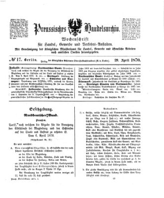 Preußisches Handels-Archiv Freitag 29. April 1870