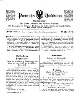 Preußisches Handels-Archiv Freitag 20. Mai 1870