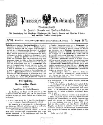 Preußisches Handels-Archiv Freitag 5. August 1870