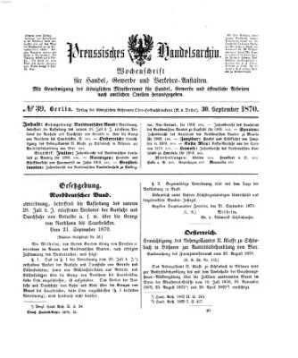 Preußisches Handels-Archiv Freitag 30. September 1870