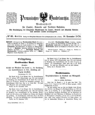 Preußisches Handels-Archiv Freitag 18. November 1870