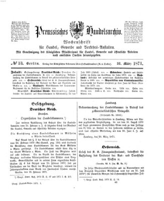 Preußisches Handels-Archiv Freitag 31. März 1871