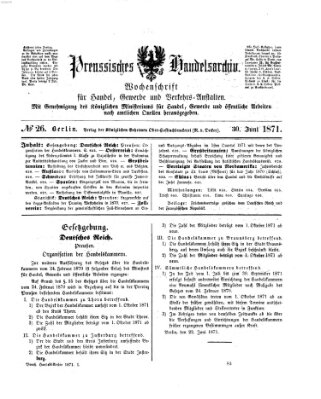 Preußisches Handels-Archiv Freitag 30. Juni 1871