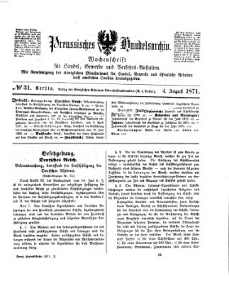 Preußisches Handels-Archiv Freitag 4. August 1871