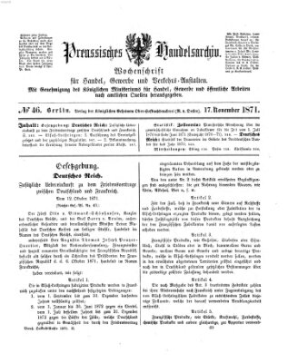 Preußisches Handels-Archiv Freitag 17. November 1871