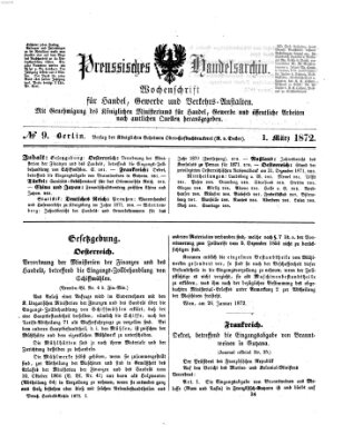 Preußisches Handels-Archiv Freitag 1. März 1872