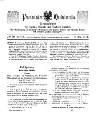 Preußisches Handels-Archiv Freitag 17. Mai 1872