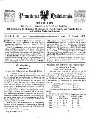 Preußisches Handels-Archiv Freitag 2. August 1872