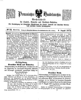 Preußisches Handels-Archiv Freitag 9. August 1872