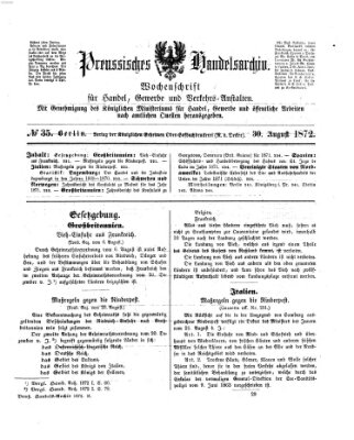 Preußisches Handels-Archiv Freitag 30. August 1872