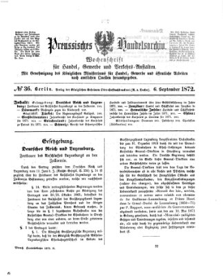 Preußisches Handels-Archiv Freitag 6. September 1872