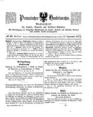Preußisches Handels-Archiv Freitag 27. September 1872