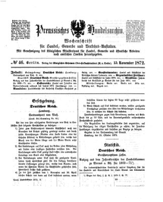 Preußisches Handels-Archiv Freitag 15. November 1872