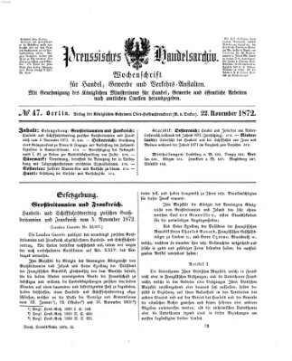 Preußisches Handels-Archiv Freitag 22. November 1872