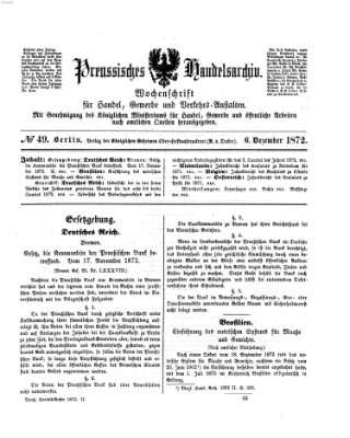 Preußisches Handels-Archiv Freitag 6. Dezember 1872