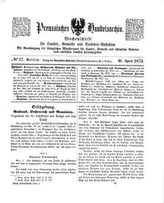 Preußisches Handels-Archiv Freitag 25. April 1873