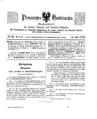 Preußisches Handels-Archiv Freitag 16. Mai 1873