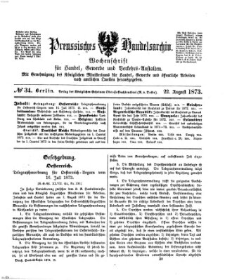 Preußisches Handels-Archiv Freitag 22. August 1873