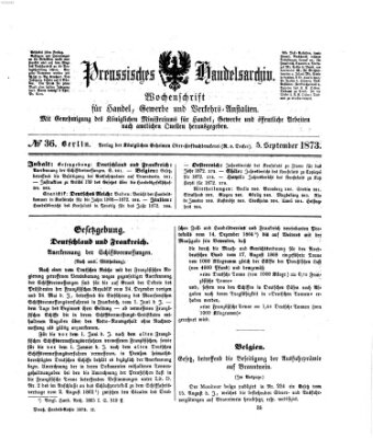 Preußisches Handels-Archiv Freitag 5. September 1873