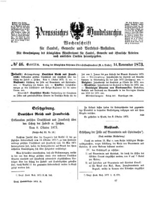 Preußisches Handels-Archiv Freitag 14. November 1873