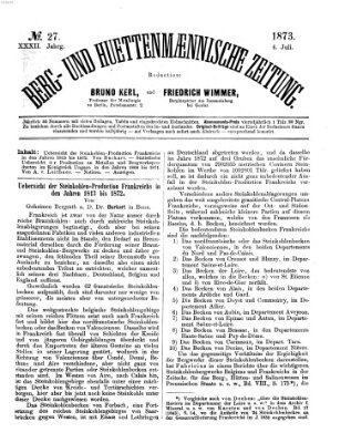 Berg- und hüttenmännische Zeitung Freitag 4. Juli 1873