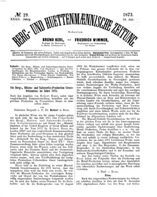 Berg- und hüttenmännische Zeitung Freitag 18. Juli 1873