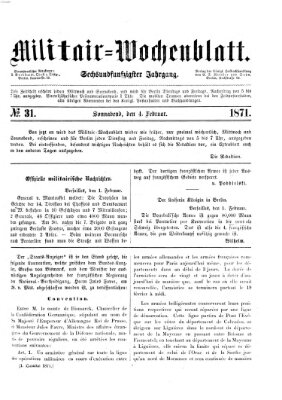 Militär-Wochenblatt Samstag 4. Februar 1871