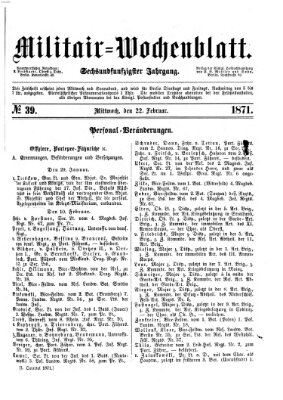 Militär-Wochenblatt Mittwoch 22. Februar 1871