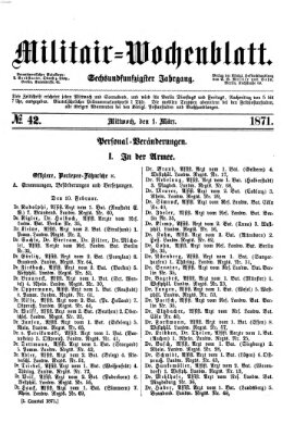 Militär-Wochenblatt Mittwoch 1. März 1871