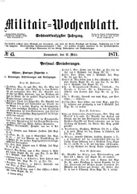 Militär-Wochenblatt Samstag 11. März 1871