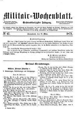 Militär-Wochenblatt Samstag 18. März 1871