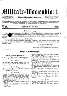 Militär-Wochenblatt Mittwoch 22. März 1871