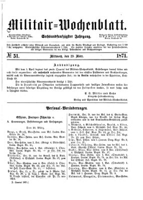 Militär-Wochenblatt Mittwoch 29. März 1871