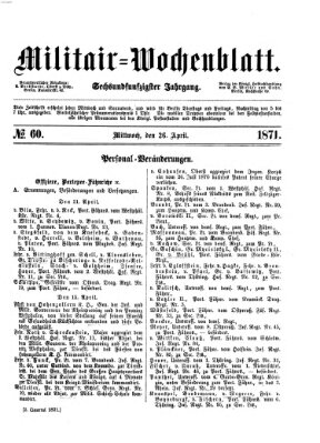 Militär-Wochenblatt Mittwoch 26. April 1871