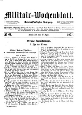 Militär-Wochenblatt Samstag 29. April 1871