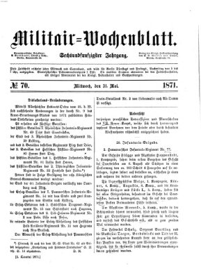 Militär-Wochenblatt Mittwoch 31. Mai 1871