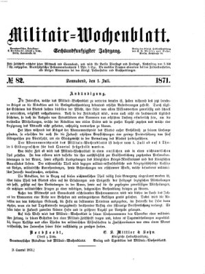 Militär-Wochenblatt Samstag 1. Juli 1871