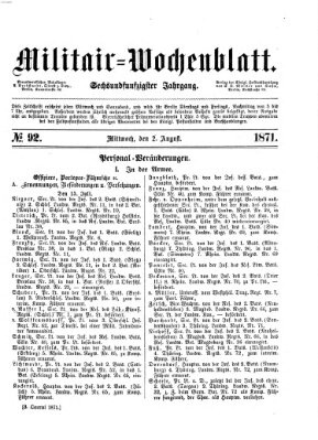 Militär-Wochenblatt Mittwoch 2. August 1871