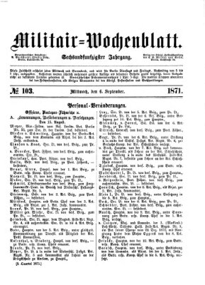 Militär-Wochenblatt Mittwoch 6. September 1871