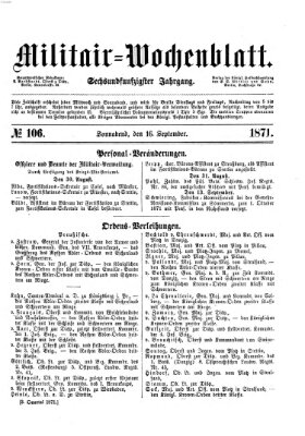 Militär-Wochenblatt Samstag 16. September 1871