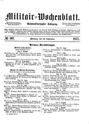 Militär-Wochenblatt Mittwoch 20. September 1871