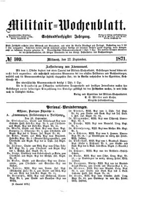 Militär-Wochenblatt Mittwoch 27. September 1871