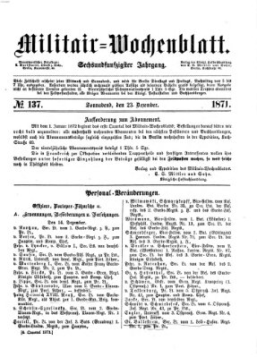 Militär-Wochenblatt Samstag 23. Dezember 1871