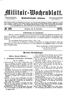 Militär-Wochenblatt Sonntag 31. Dezember 1871