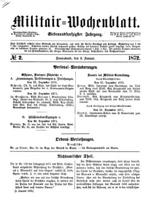 Militär-Wochenblatt Samstag 6. Januar 1872