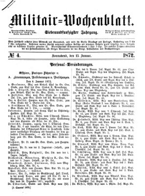 Militär-Wochenblatt Samstag 13. Januar 1872