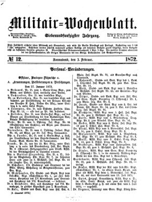 Militär-Wochenblatt Samstag 3. Februar 1872