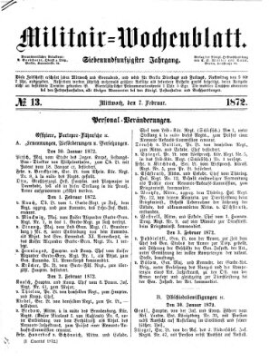 Militär-Wochenblatt Mittwoch 7. Februar 1872